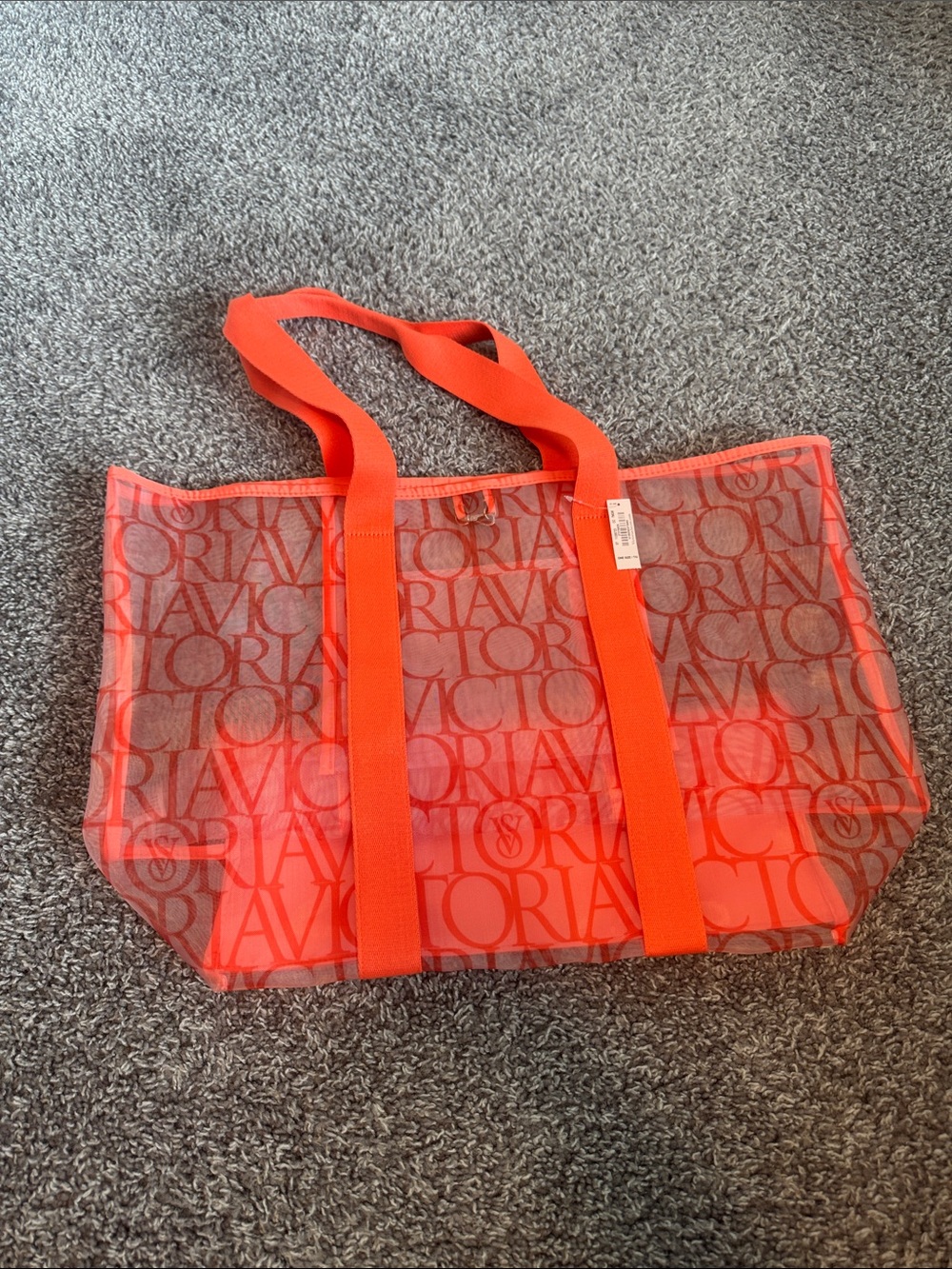 Victoria's Secret NWT Neon Coral Logo Mesh Tote